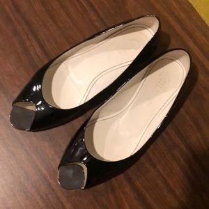 CHANEL Patent Leather Black Peeptoe Ballet Flats